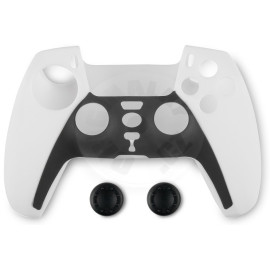 Spartan Gear - Controller Silicon Skin Cover and Thumb Grips (compatible with playstation 5) (colour: Black/White)